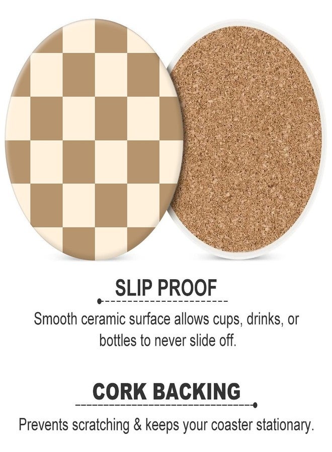 ZHIZHEND Coffee Checkered Drink Absorbent Coaster,Cool Deisgn Ceramic Drink Coaster with Cork Base,Housewarming Gifts,Tabletop Protection Suitable for Kinds of Cups(Pack of 4) - Image 2